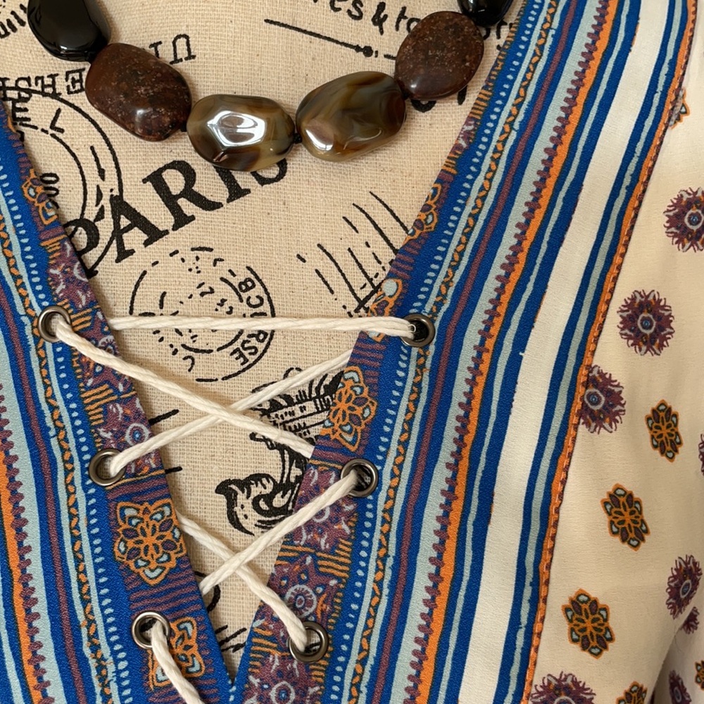 Free People Long Sleeve Lace Up Boho Dress - Picture 2 of 12